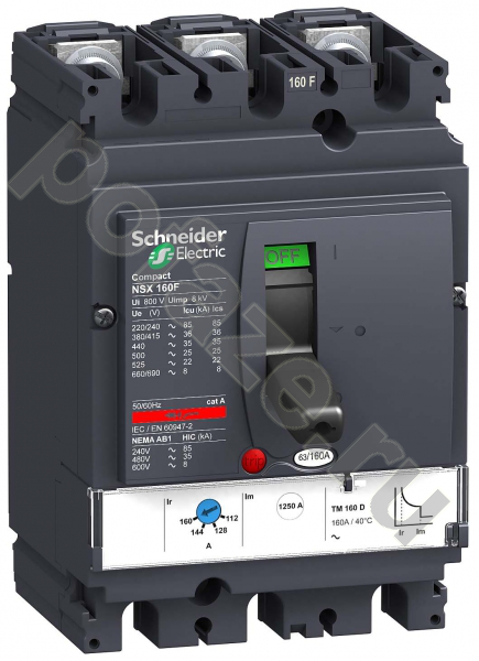 Автоматический выключатель стационарный Schneider Electric Compact NSX160F 3П 125А 36кА (IP30)