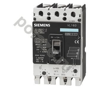 Автоматический выключатель стационарный Siemens VL160H 4П 160А 70кА (IP20)