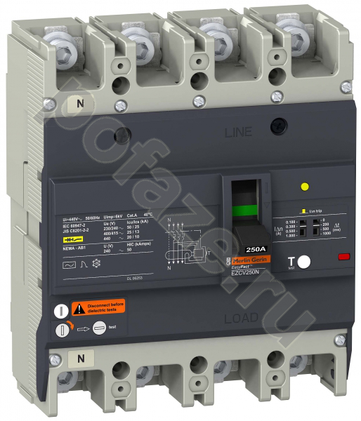 Автоматический выключатель стационарный Schneider Electric EasyPact EZC 4П 250А 25кА (IP20)