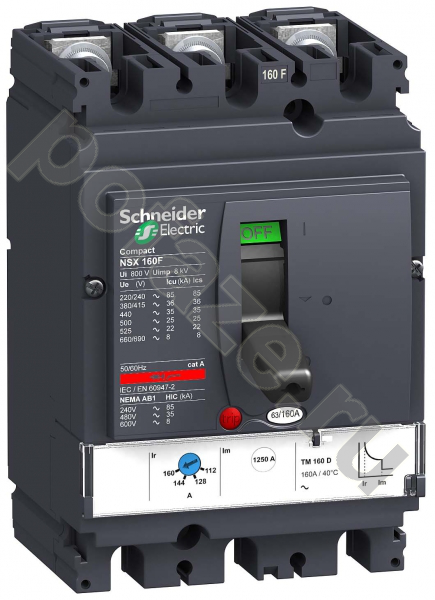 Автоматический выключатель стационарный Schneider Electric Compact NSX160H 3П 125А 70кА (IP30)