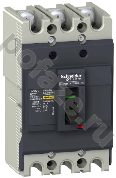 Автоматический выключатель стационарный Schneider Electric EasyPact EZC 100B 3П 100А 7.5кА (IP20)