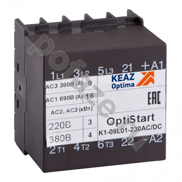 Контактор малогабаритный КЭАЗ OptiStart K1 9А 220-230В 1НО (AC/DC)